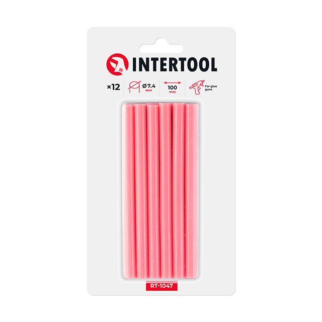 Комплект клейових стрижнів рожевих, 7,4×100 мм, 12 шт. INTERTOOL RT-1047 Київ - фото 1