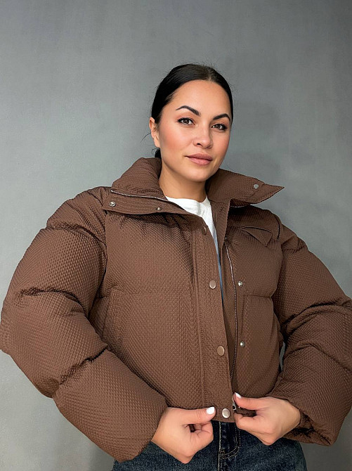 Куртка женская Fashion 3072 вафельная короткая с воротником-стойкой коричневая, коричневый, L Киев - изображение 4