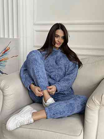 Теплый костюм женский мраморный принт на флисе Голубой XXL/XXXL Харьков