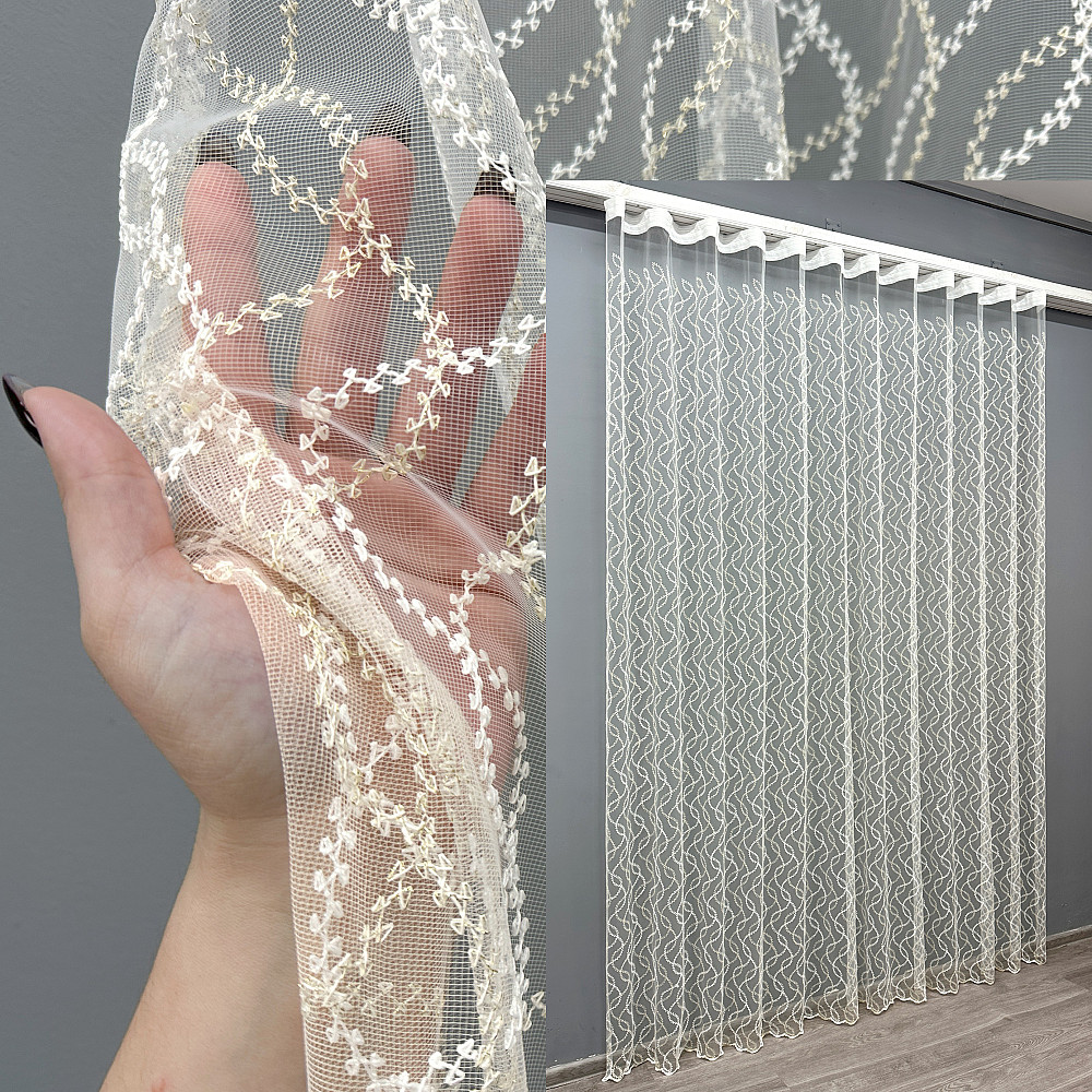 Тюль VR-Textil 1833т Фатин с вышивкой и люрексом Молочный с золотистым 450х270 см (42-1069) Киев - изображение 1