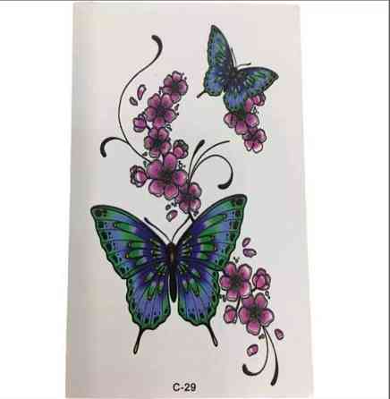 Тату наклейка на тіло Метелики 10 на 6 см різнобарвний Київ