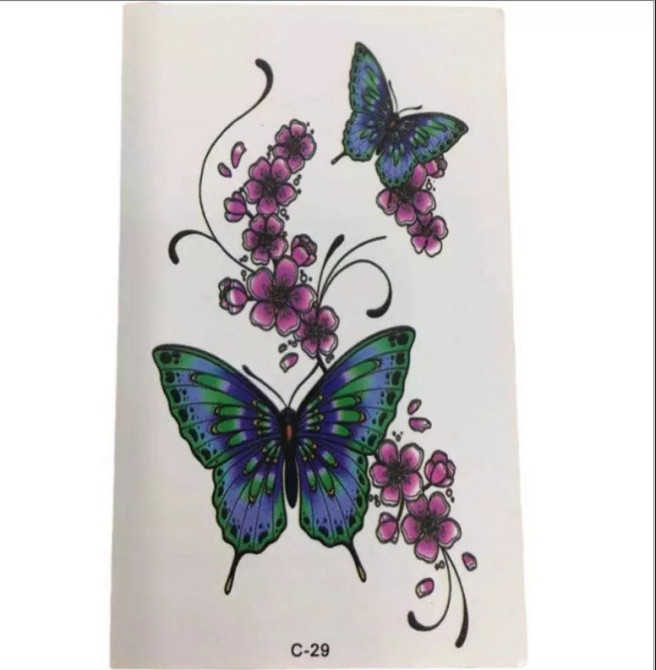 Тату наклейка на тіло Метелики 10 на 6 см різнобарвний Київ - фото 1