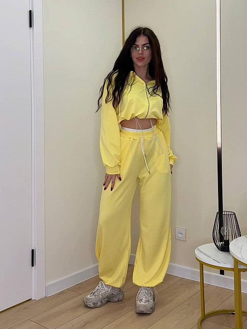 Женский прогулочный костюм: худые и брюки двунитка. Лимонный, 44/46 Одесса - изображение 1