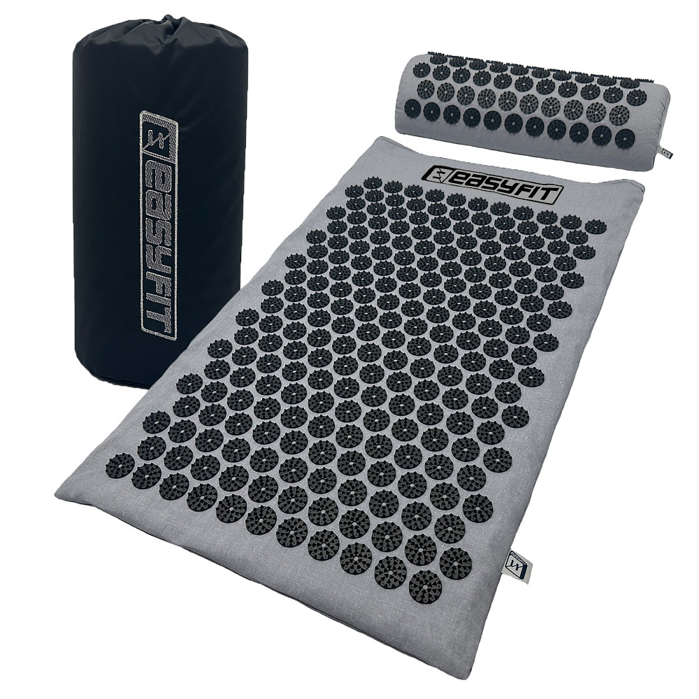 Масажний килимок Easyfit з подушкою (аплікатор Кузнєцова) Сірий з чорним Коломия - фото 1
