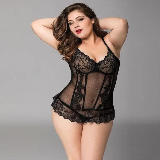 Мереживний корсет JSY «Сексуальна Белла» Plus Size Black, дрібна сітка, гіпюр, чашки з кісточками Львов