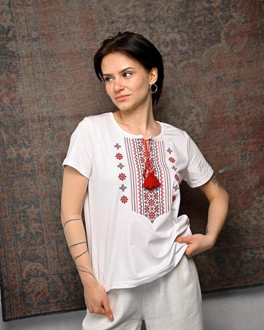 Женская футболка Вышиванка white/red ПП7433 Одесса - изображение 3