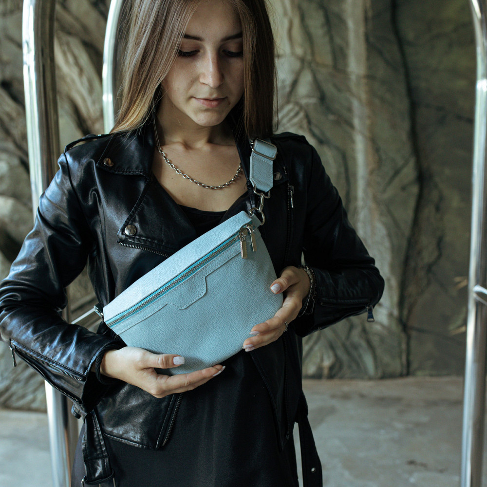 Шкіряна бананка жіноча, поясна якісна класична на кожен день, блакитнаMasterSem Київ - фото 8