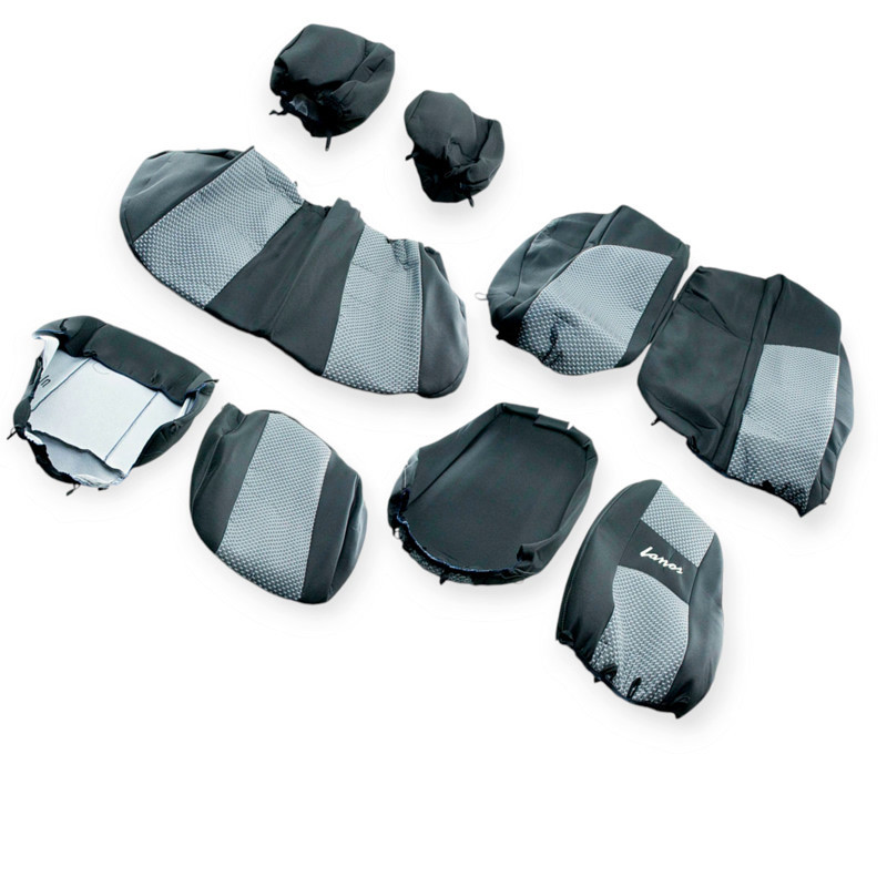 Чохли Шевроле /заз Ланос горбки на зад. спинці, 2 підголівники, сірі тканина салону Мукачево - фото 1