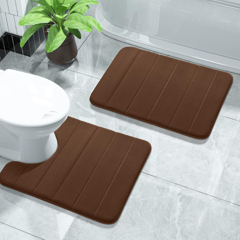 Набор 2 коврика для ванной Aquarius с эффектом памяти 40х60 см, U-образный 50х50 см Коричневый в полоску Буча - изображение 1