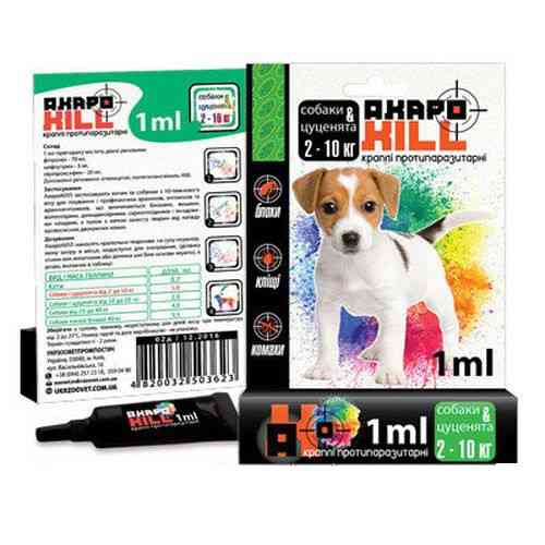 Акарокил капли от блох и клещей для собак весом 2 - 10 кг и кошек от 5 кг (1 пипетка 1.0 мл) Винница