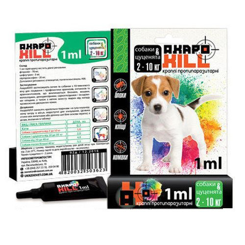 Акарокил капли от блох и клещей для собак весом 2 - 10 кг и кошек от 5 кг (1 пипетка 1.0 мл) Винница - изображение 2