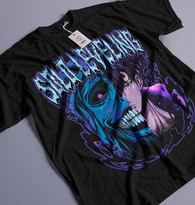 Футболка для хлопчика з аніме принтом Соло Левелінг Сунг Джінвоо оверсайз (зріст від 165 до 180) Чорний AnimeJ0863m Дніпро - фото 5