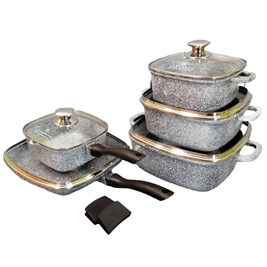 Набір посуду зі сковородою гранітний, Набір квадратних каструль з гранітним покриттям DP-99 Івано-Франківськ - фото 1