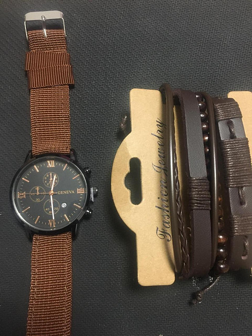 Подарочный набор для мужчин: наручные часы с 3 ориг. браслетами- диам 4см, длин 24см, шир рем 2см, без коробки Киев - изображение 7