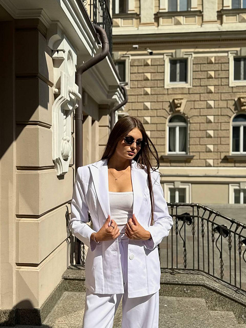 Женский деловой брючный костюм двойка: пиджак и штаны костюмка Белый, 42/44 Одесса - изображение 5