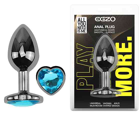 Анальная пробка с кристаллом EGZO - Dark Silver Heart Plug Aqua size M Sex Aura Киев