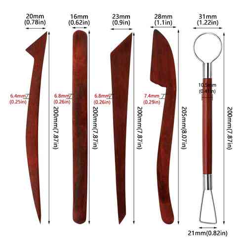 Набор инструментов для лепки из полимерной глины, 5шт, двусторонние, дерево Вінниця