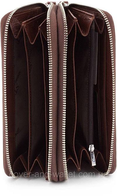 Чоловіче портмоне клатч на дві блискавки з гладкої шкіри ST коричневий Київ - фото 4