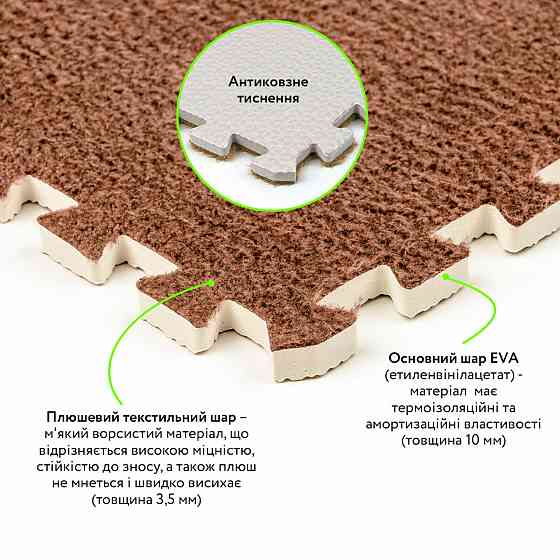Плюшевый коричневый коврик-пазл Киев