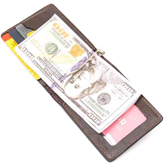 Чоловічий шкіряний затиск для грошей GRANDE PELLE 11478 Коричневий Київ