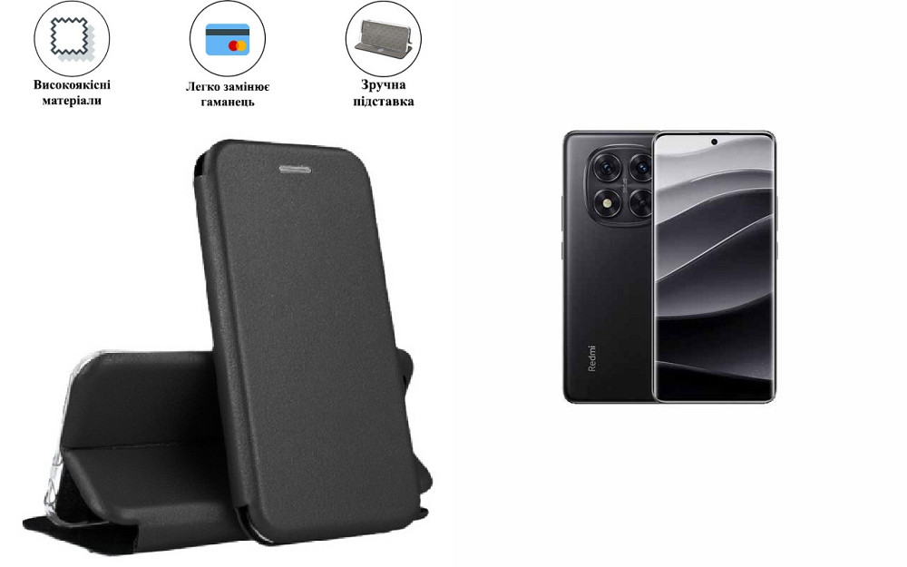 Чохол-книжка з силіконом для Xiaomi Redmi Note 14 Pro, 14 Pro 5G, чорний Київ - фото 1