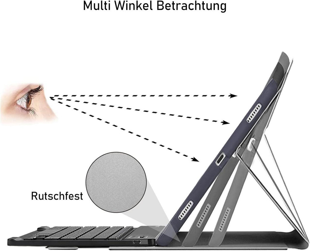 Чехол с Bluetooth клавиатурой QWERTZ для Samsung Galaxy Tab S7 FE/S7+/S8+ 12,4 дюйма съемный защитный черный Киев - изображение 3