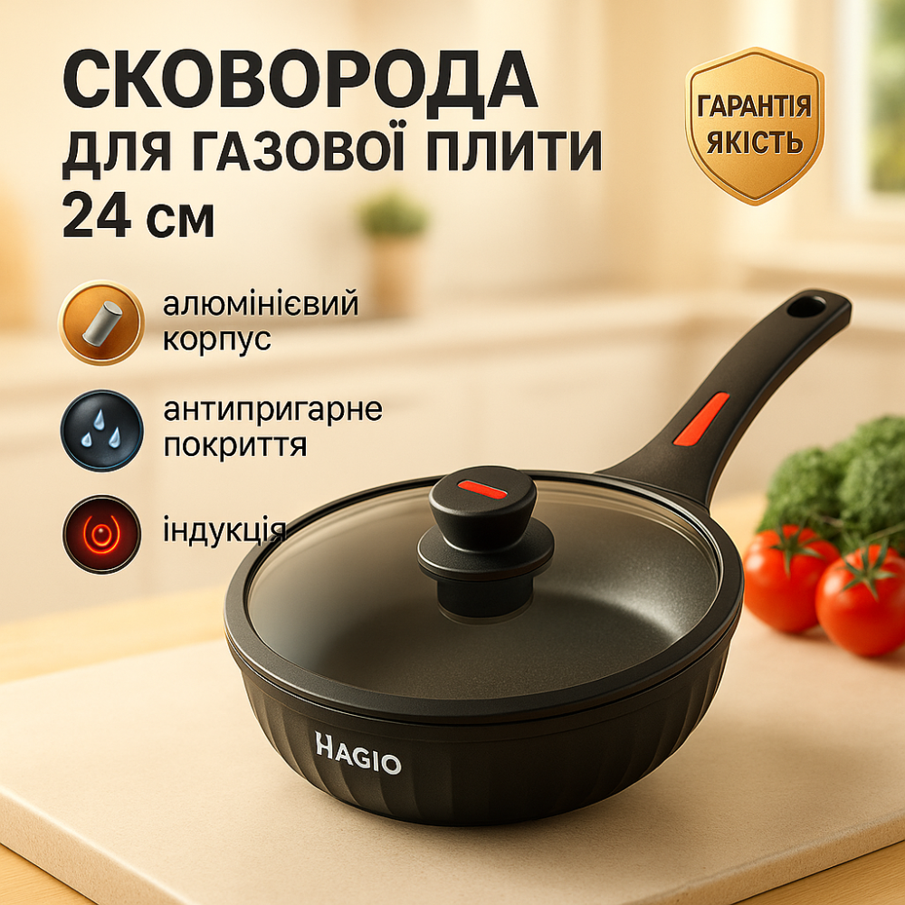 Сковорода гриль удобная Magio MG-1170 24см, Качественная сковорода для дома, Сковородки без масла NG-54 Львов - изображение 20