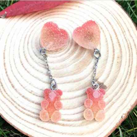 Серьги мармеладные мишки оранжевые - длина 5см, размер мишки 1,6*1см, смола Киев