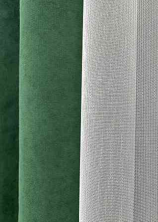 Комплект штор VR-Textil Микровелюр Petek 150х270 2шт и Тюль 600х270 1709ш-1153т Зеленый с белым 71-032/5 Киев