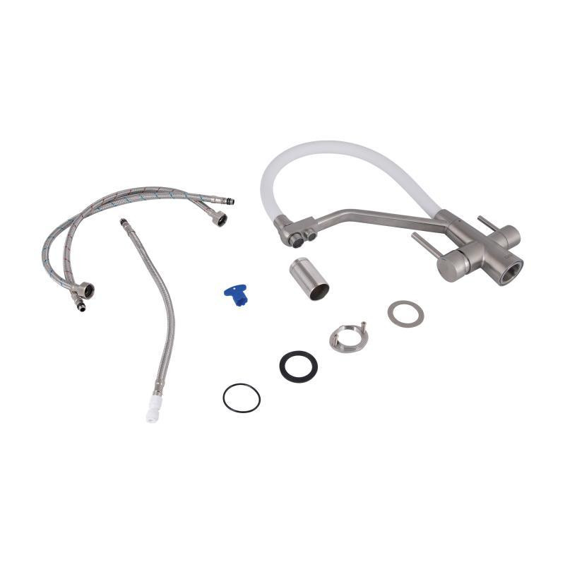 Смеситель для кухни Lidz Aria 020F3 с гибким изливом, с подключением для питьевой воды Nickel/White Харьков - изображение 8