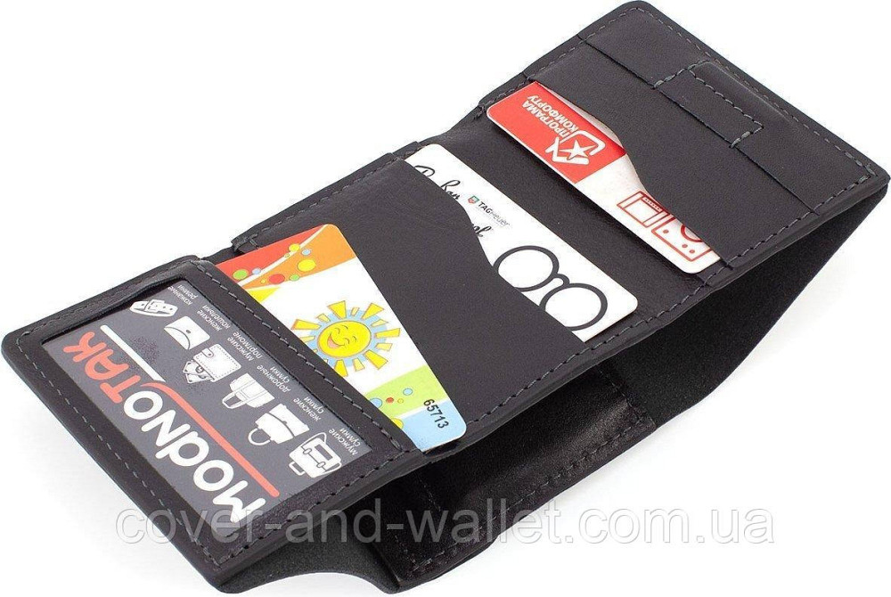 Универсальный мини кошелек вертикального типа из натуральной кожи черного цвета Grande Pelle Киев - изображение 6