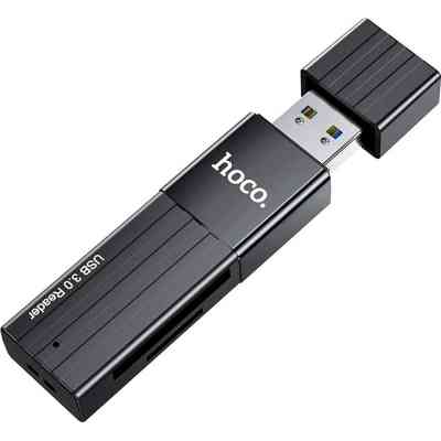 Зчитувач флеш-карт HOCO USB3.0 to microSD, microSDHC, microSDXC, SD, SDHC, SDXC, HB20 Black (6931474735218) Вінниця
