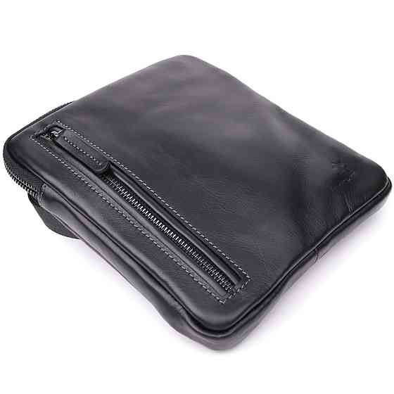 Стильна та практична чоловіча сумка на плече з натуральної гладкої шкіри Shvigel 23153 Чорний Київ