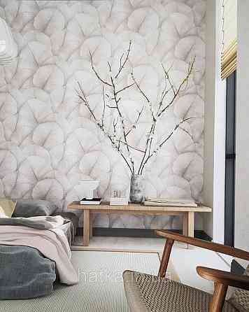 Обои виниловые на флизелине Marburg Kumano 1.06х10 листья кремовые бежевые с серебристым 3д лофт 34561 Киев