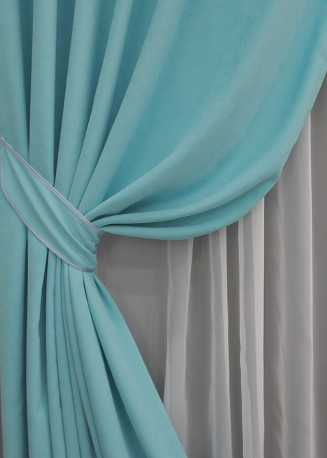 Комплект готовых штор VR-Textil Микровелюр Petek № 1524ш Голубой 150х270 см 2 шт (33-1034) Киев - изображение 5