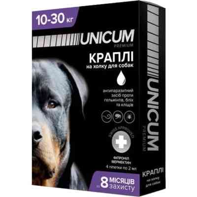 Капли для животных Unicum COMPLEX от блох, клещей и гельминтов на холку для собак 10-30 кг/4 шт (4820150202521) Винница