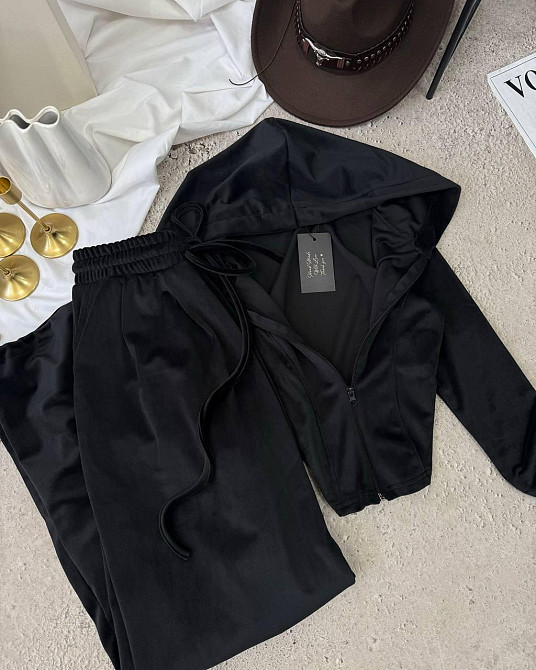 Женский прогулочный костюм двойка: кофта и штаны велюр Черный, 42/44 Одесса - изображение 3