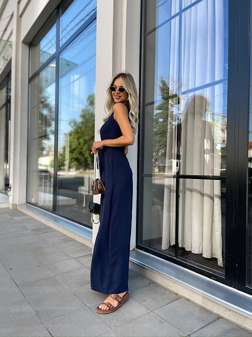 Женский комбинезон с широкими брюками Vita батал 50-52, Темно-синий Киев - изображение 4