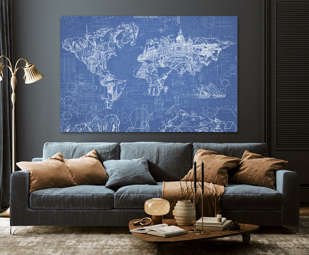 Картина полотно у вітальню / спальню      Мапа світу      MLP_250 ( 60х30см ) 60x100 см Київ - фото 3