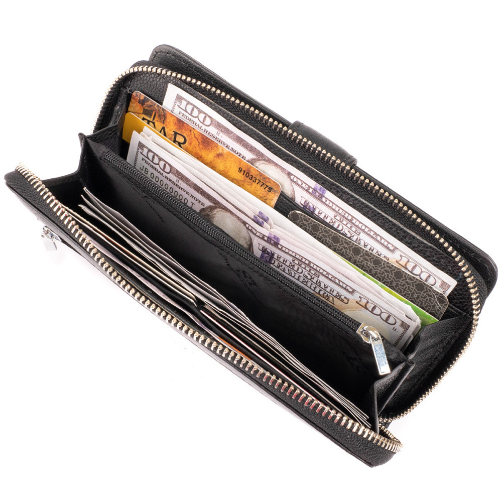 Вертикальний місткий гаманець зі шкіри унісекс ST Leather 19300 Чорний Київ - фото 7