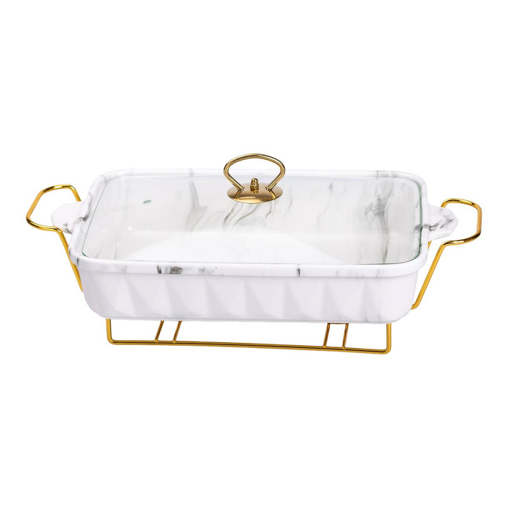 Yiwu Настільний марміт 2 літри прямокутний порцеляновий 40х22.5х15.5 см на підставці Lugi Коломыя - изображение 3