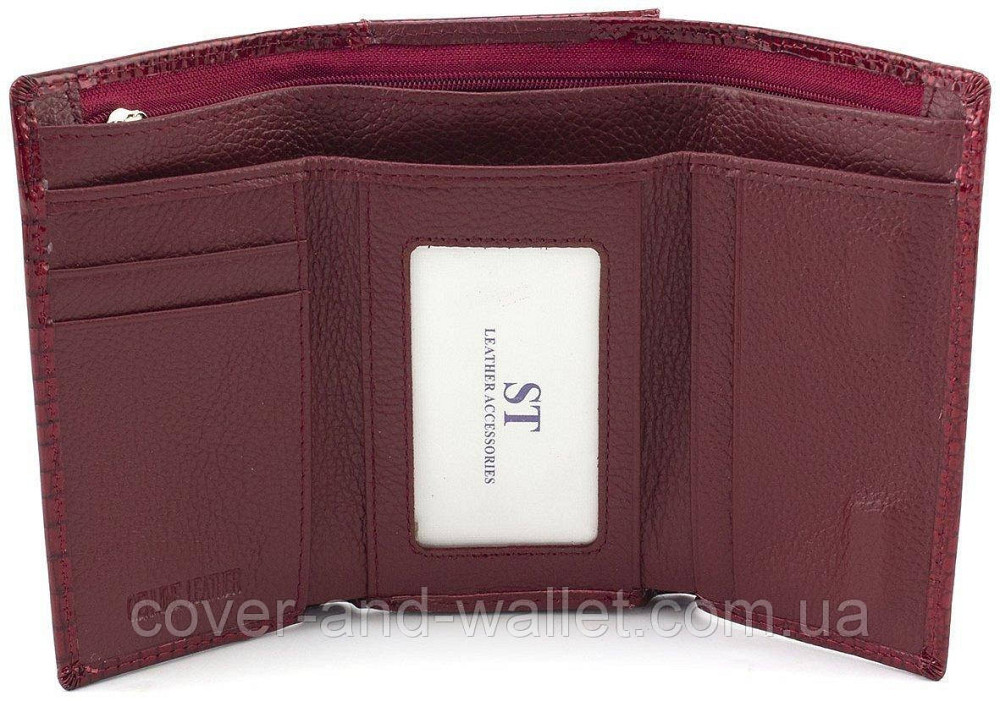 Бордовый лаковый женский кошелёк из натуральной кожи среднего размера ST AE 021 Киев - изображение 8