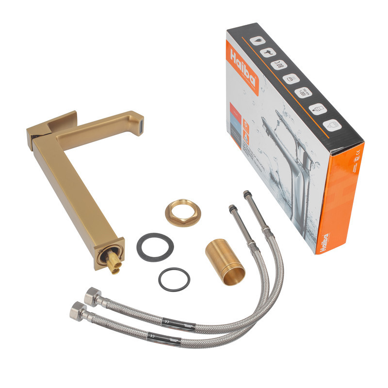 Смеситель для умывальника Haiba GAUDI 001 (HIGH) в цвете Brushed Gold (HB9597) Харьков - изображение 3