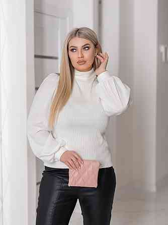 Жіноча елегантна кофта гольф в рубчик "Dazy"| Батал Молочний, 54-56 Київ