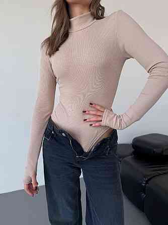 Женский стильный боди высококачественный турецкий рубчик-мустанг на флисе Беж, 46/48 Одесса