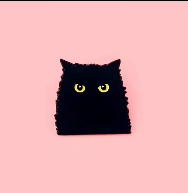 Эмалированный значок «Чёрный кот» – минималистичная брошь 3,1 см Киев - изображение 1