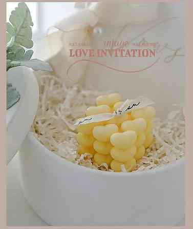 Свічка ароматична "Кубик сердець" ручної роботи у жовтому кольорі Кам'янець-Подільський