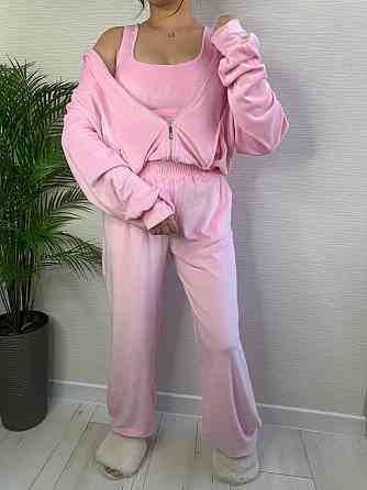 Женский стильный повседневный плюшевый костюм тройка Розовый, 46/48 Одесса