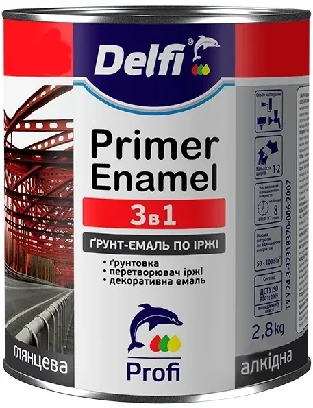 Ґрунт-емаль Delfi по іржі 3 в 1 вишневий глянець 2,8 кг Київ - фото 1