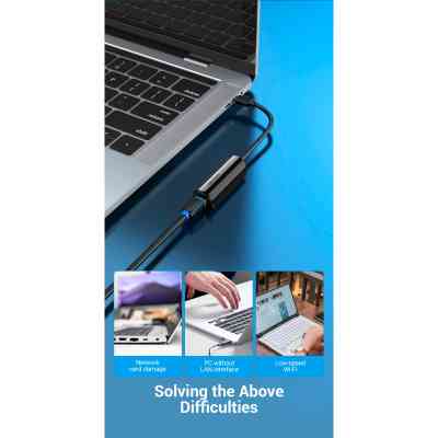 Переходник USB3.1 Type-C to Ethernet RJ45 1000 Mb Gigabit Vention (CFBBB) Винница